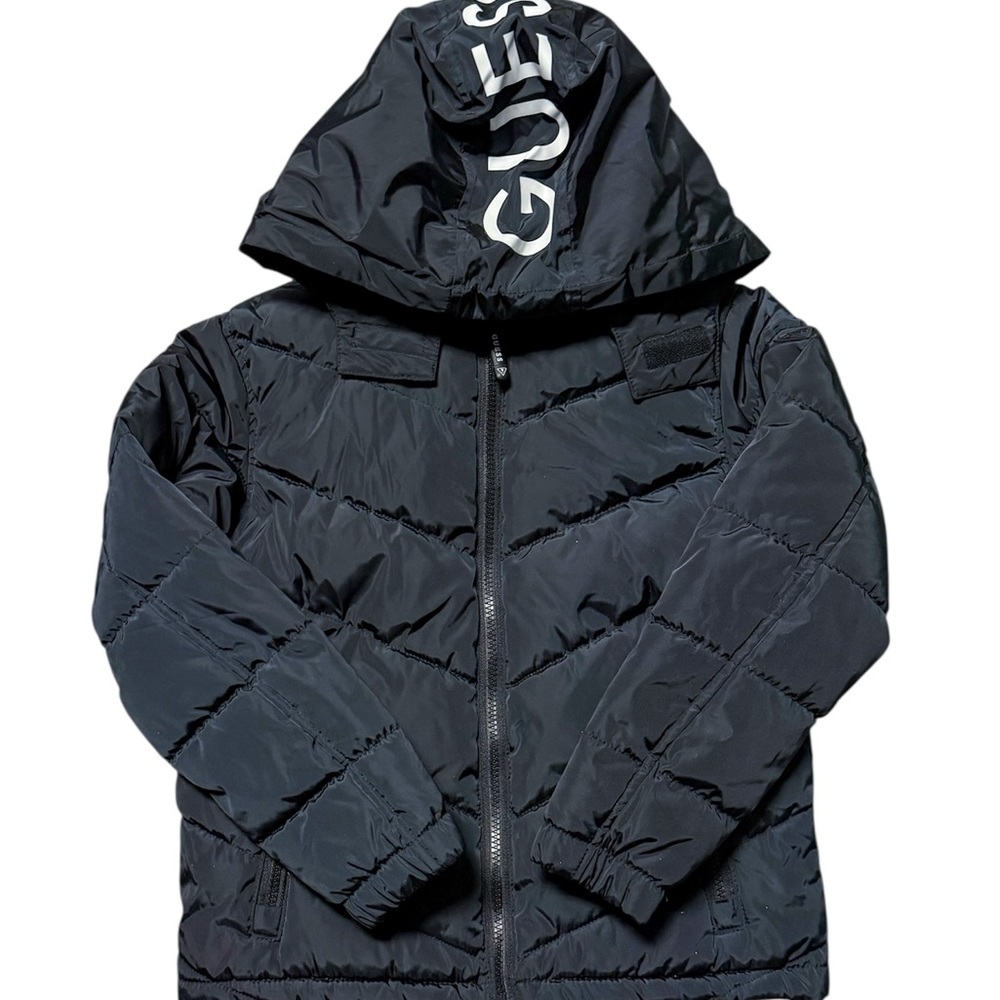 Boys Guess Black Hooded Puffer Jacket Size 10 Winter Coat‎ Streetwear Wintercore